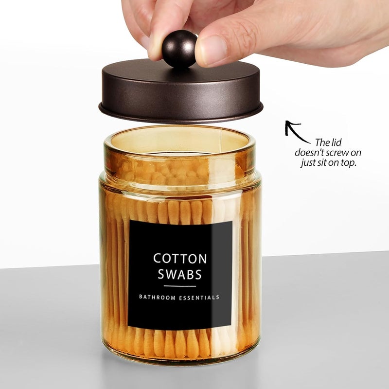 Komashr 3 Pack Apothecary Jar Canisters Bathroom Vanity Organizer - Qtip Holder Storage Organizer Set Countertop Canister with Stainless Steel Lids &Cute Stickers for Qtips,Cotton Swabs,Makeup Sponges,Floss - Image 3